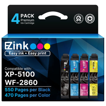 E-Z Ink Remanufactured Replacement for Epson 202XL Ink Cartridge Multipack | Compatible for Epson Printer WF-2860 WF2860 WF 2860 Expression Home XP-5100 XP5100 XP 5100 (1Black, 1Cyan, 1Magenta, 1Yellow)