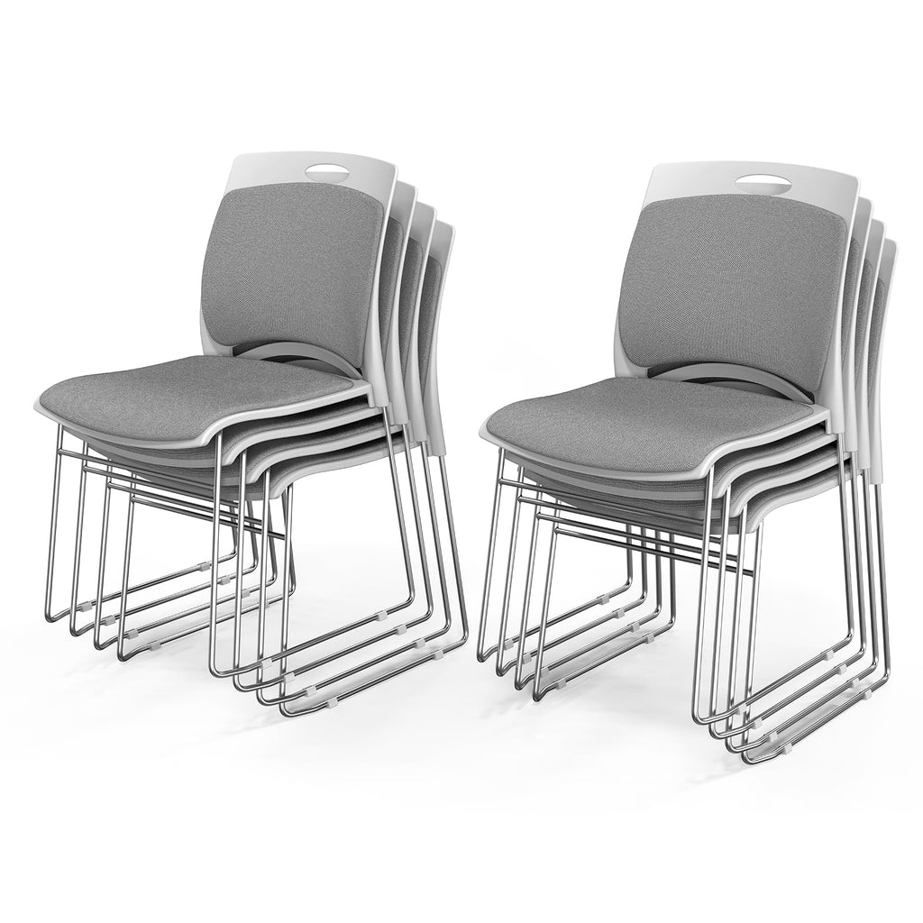 Vingli Stackable Plastic Mesh Padded Chairs for Office Set of 8, Grey, 8 Pack