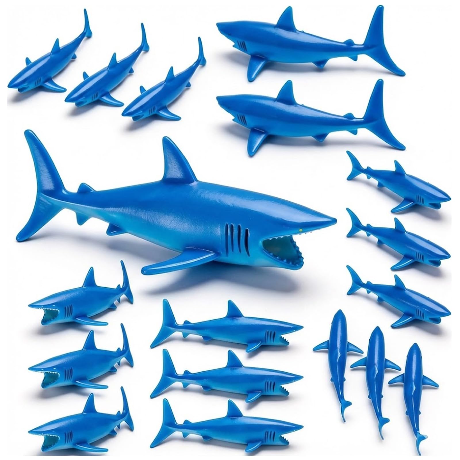 18 PCS Plastic Sharks for Drinks, Decorations for Shark Theme Party, Syrup Dispenser for Cocktails and Beverages with Bleeding Effect Garnishes, for Cake Toppers & Bath Toys - BPA Free