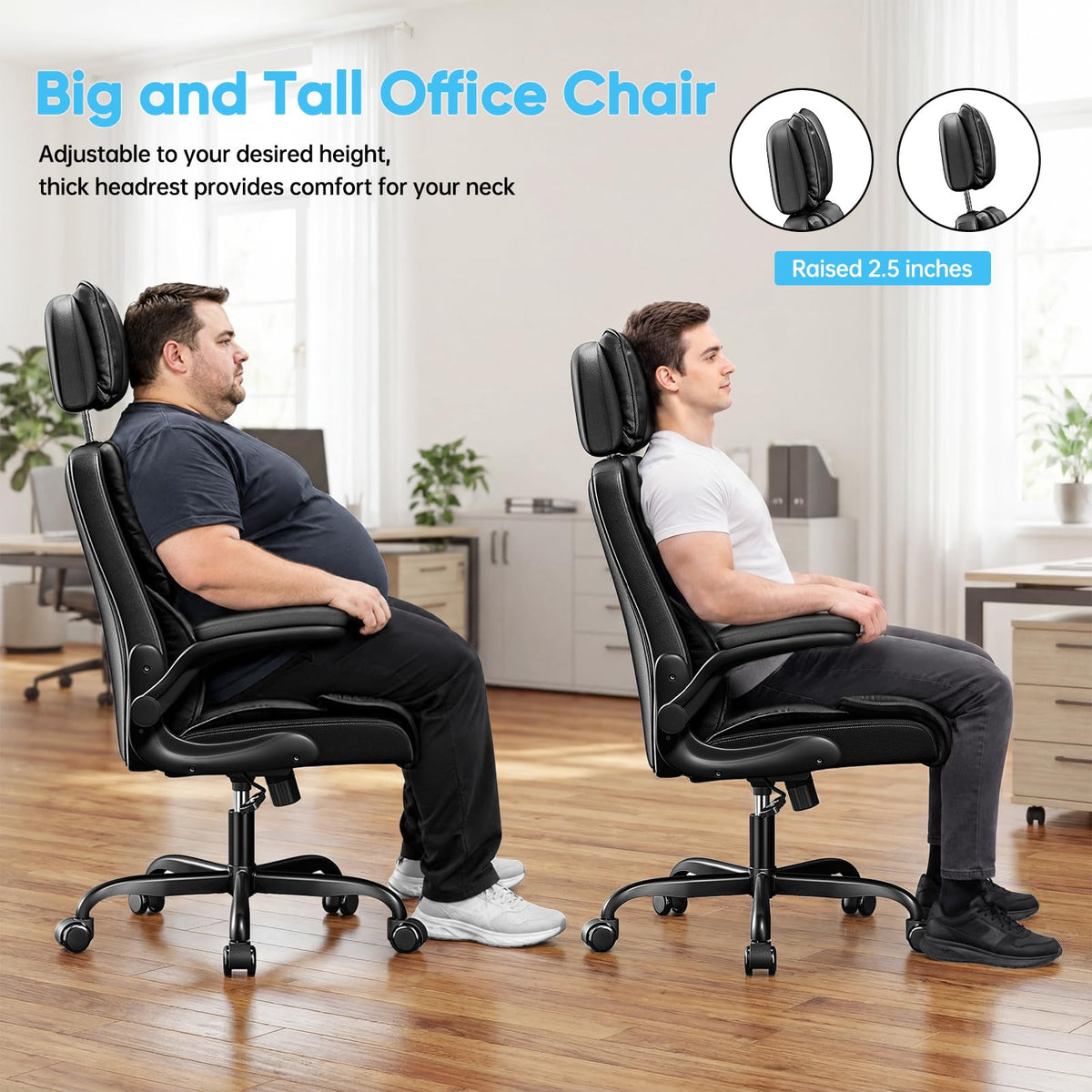 Sytas 400lbs Big and Tall Office Chair with Adjustable Headrest, 27.56 in x 23.62 in x 60 in, Black