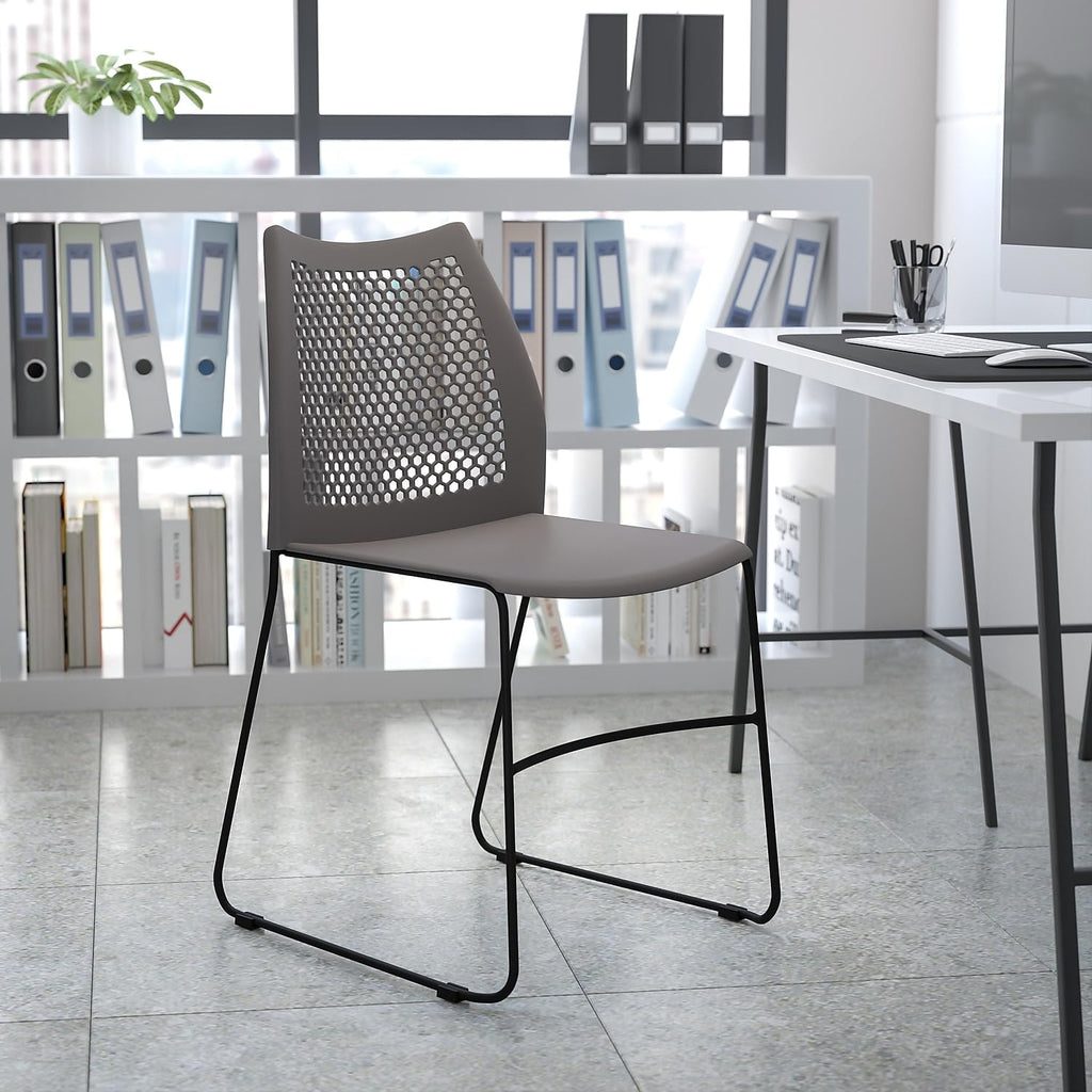 Flash Furniture Hercules Stack Chair with Air-vent Back, Gray, Set of 1, Grey