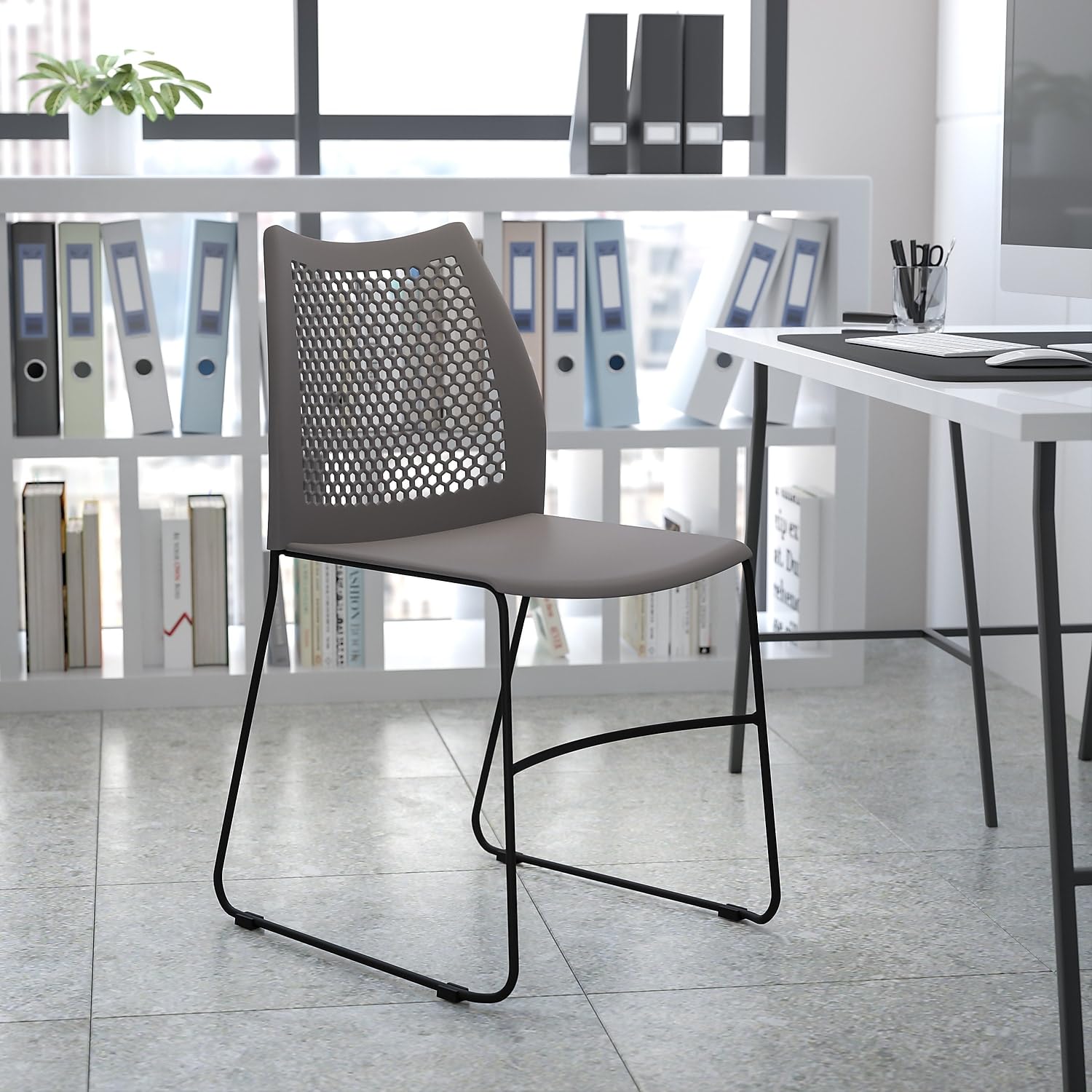 Flash Furniture Hercules Stack Chair with Air-vent Back, Gray, Set of 1, Grey