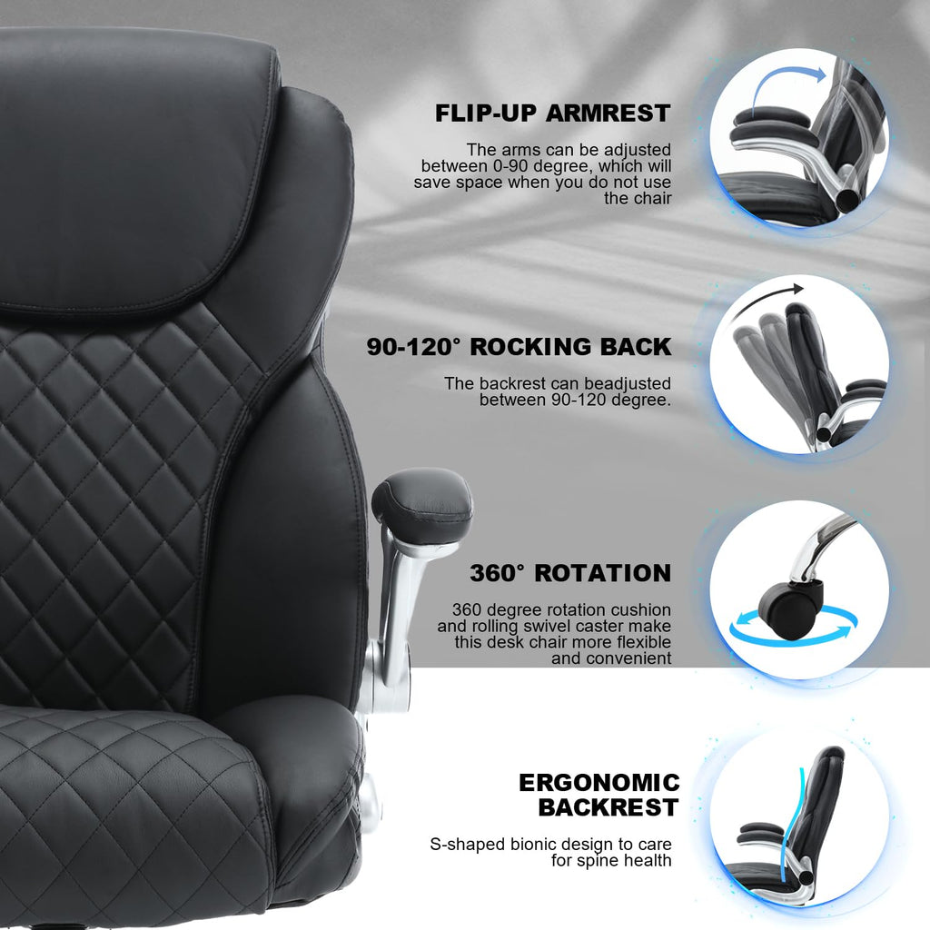 Big and Tall Office Chair 400lbs, High Back Ergonomic Desk Chair with Lumbar Support, Heavy Duty Pu Leather Executive Computer Chair with