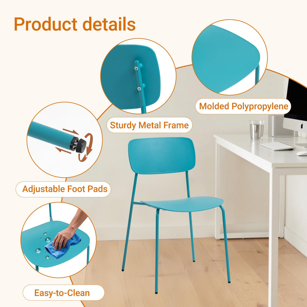 Sidanli Armless Stacking Chairs, Blue, Set of 4