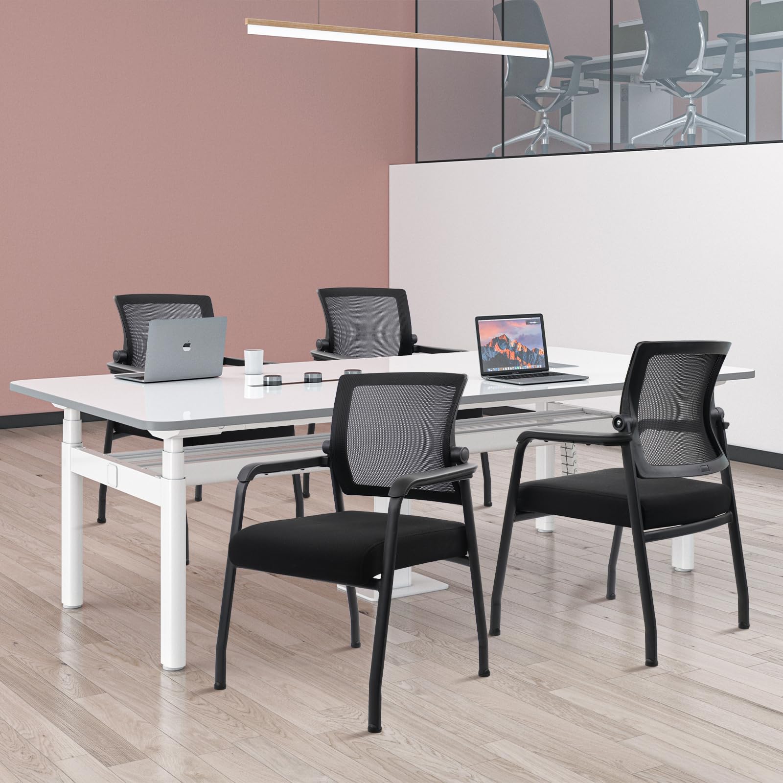 Klasika Desk Chair No Wheels with Adjustable Mesh Backrest, Arm Chair with Ergonomic Lumbar Support and Thickened Seats Cushion, Waiting Room