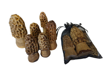 CreationCarvings Morel Mushrooms, Set of 3 Wooden Hand-Carved Morels in Bag