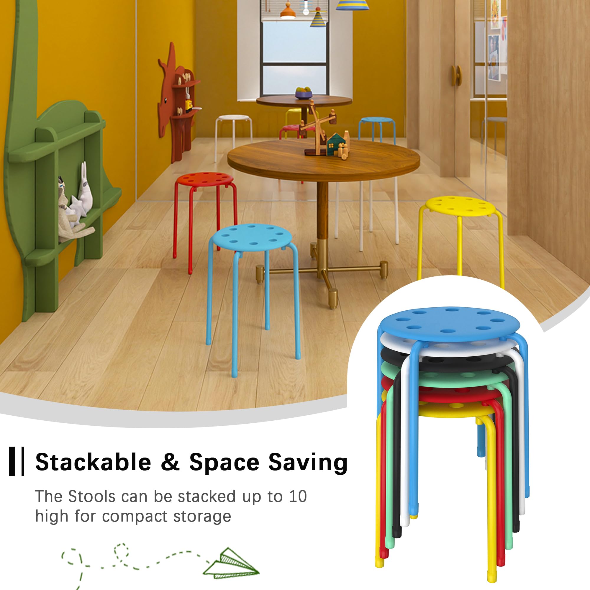Vecelo 6 Piece Stacking Stools Flexible Seating, 17.7 Inch Standard Height, Portable Stackable Nesting Stools for School Classroom Office, No