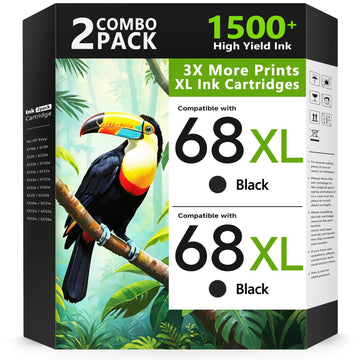 68XL 68 Ink Cartridges Black Combo Pack Compatible for HP68 68 XL 68 Ink Cartridges for HP Printers Replacement for HP Ink 68 68e for Envy 6155e 6100e 6152e 6500e 6552e 6555e 6558e(2 Black)