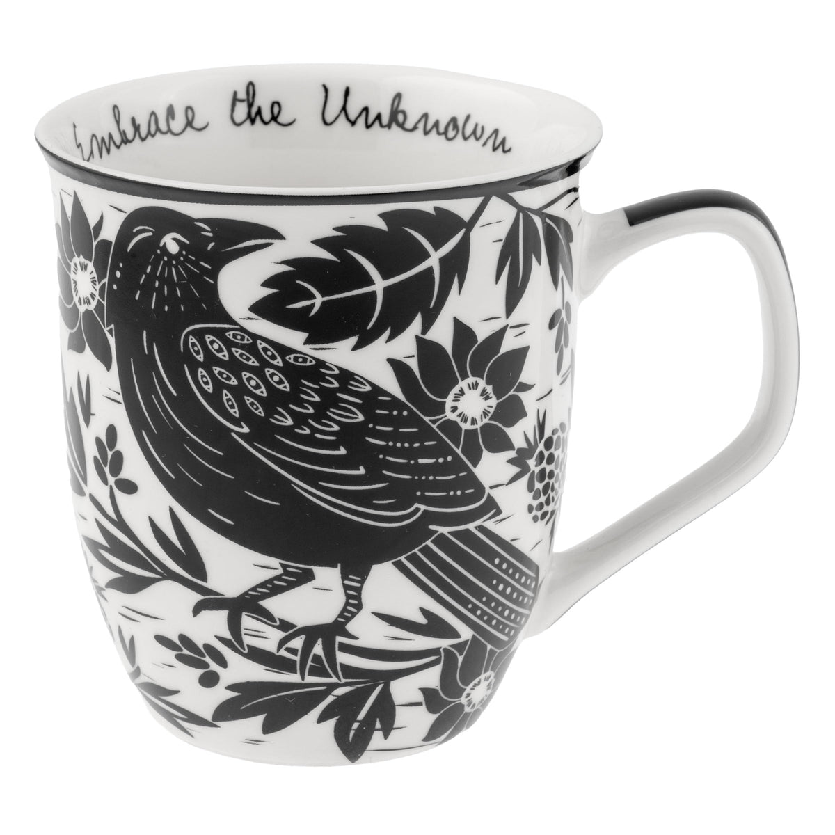 Karma Gifts 14 oz Black and White Boho Mug Raven - Cute Coffee and Tea Mug - Ceramic Coffee Mugs for Women and Men