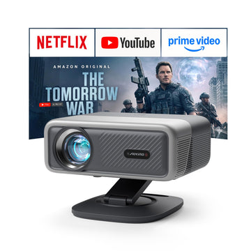 [Now with Netflix & 4500 ANSI] 4K Projector with WiFi and Bluetooth,TOF Real-Time Auto Focus Projector, AuKing Outdoor Movie Home Proyector with Omni-Adjustable Stand(silver grey)