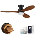 42 Inch Wood Ceiling Fans with Lights Remote,Smart Control via Alexa,APP,Quiet DC Motor,Dimmable,Outdoor Indoor, Flush Mount Hugger Modern Ceiling Fan for Low Profile Bedroom,Patio,Walnut Brown& Black