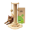 TINYBEAST Wooden Cat Scratching Post fot Kittens, 4 in 1 Cat Scratcher Toy with Cat Ball Tracks, 18" Tall Sisal Scratch Post for Indoor Kittens, Interactive Feather Toy and 2 Sisal Hanging Balls