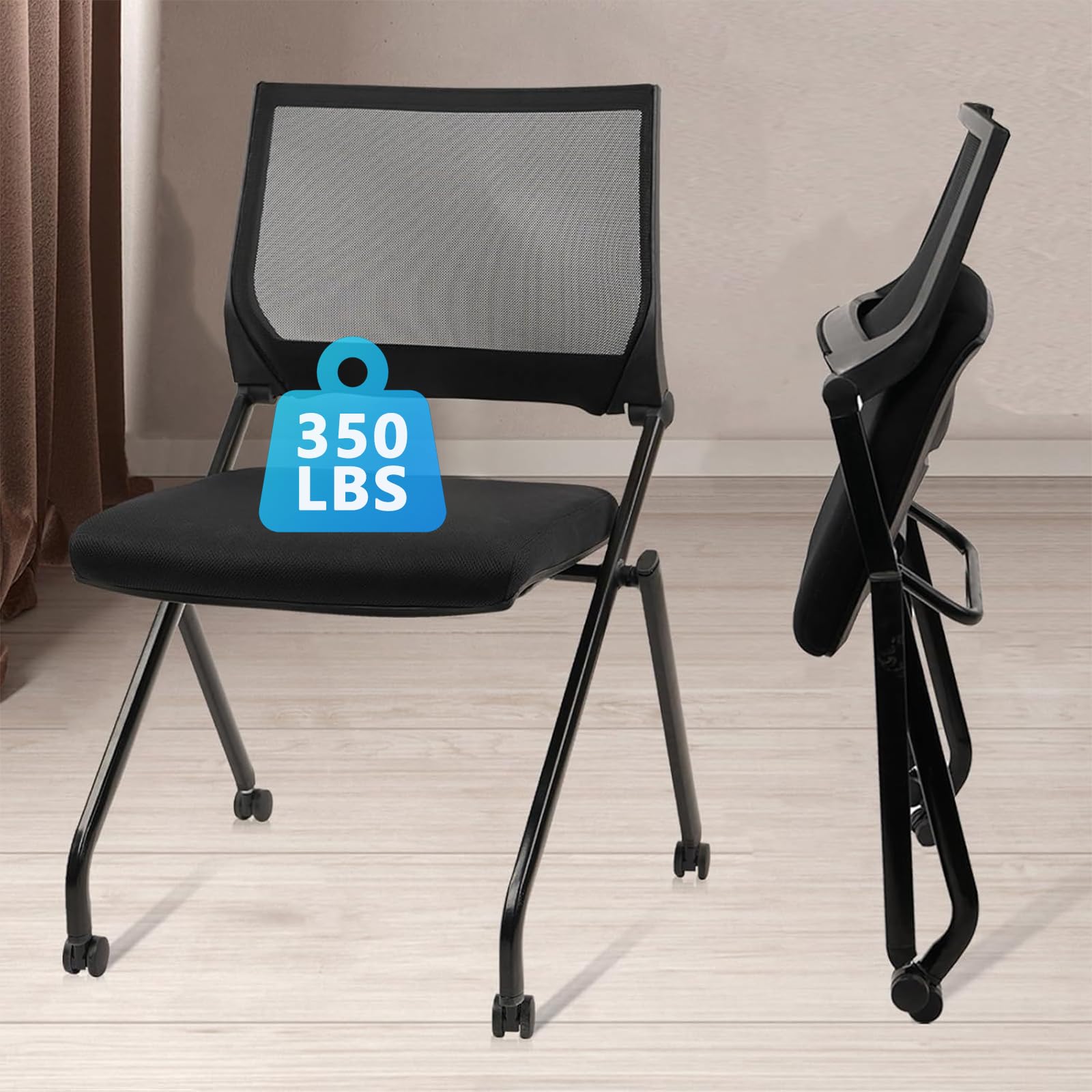 Clatina Stackable & Foldable Conference Room Chairs, Waiting Room Chairs with Wheels & Lumbar Support, Ergonomic Mesh Bouncing Back Folding