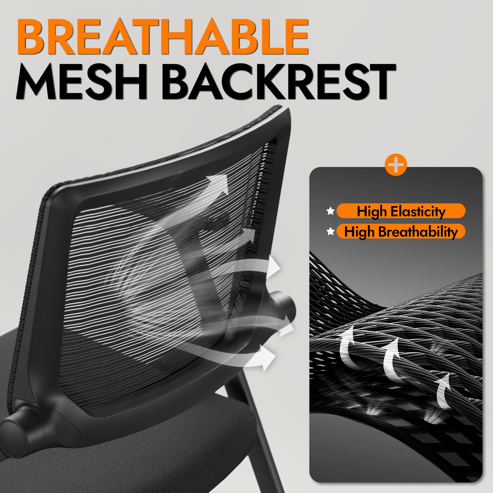 Fylica Foldable Office Chair with Pu Wheels and Smooth Armrest-ergonomic Mesh Bouncing Back, Stackable Conference Room Chair, Office Guest &