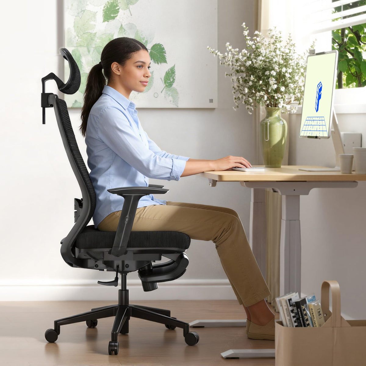 Flexispot Ergonomic Office Chair with Footrest, Mesh High Back Computer Chair, Home Office Desk Chairs, with Adjustable Lumbar Support/2d