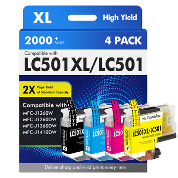 LC501XL LC501 MFC-J1360DW Ink Cartridges for Brother Printer Work Smart 1360 MFC-J1260W MFC-J1260DW MFC-J1410DW MFC J1360DW J1260W J1260DW J1410DW Series Printer (4 Pack Black Cyan Magenta Yellow)