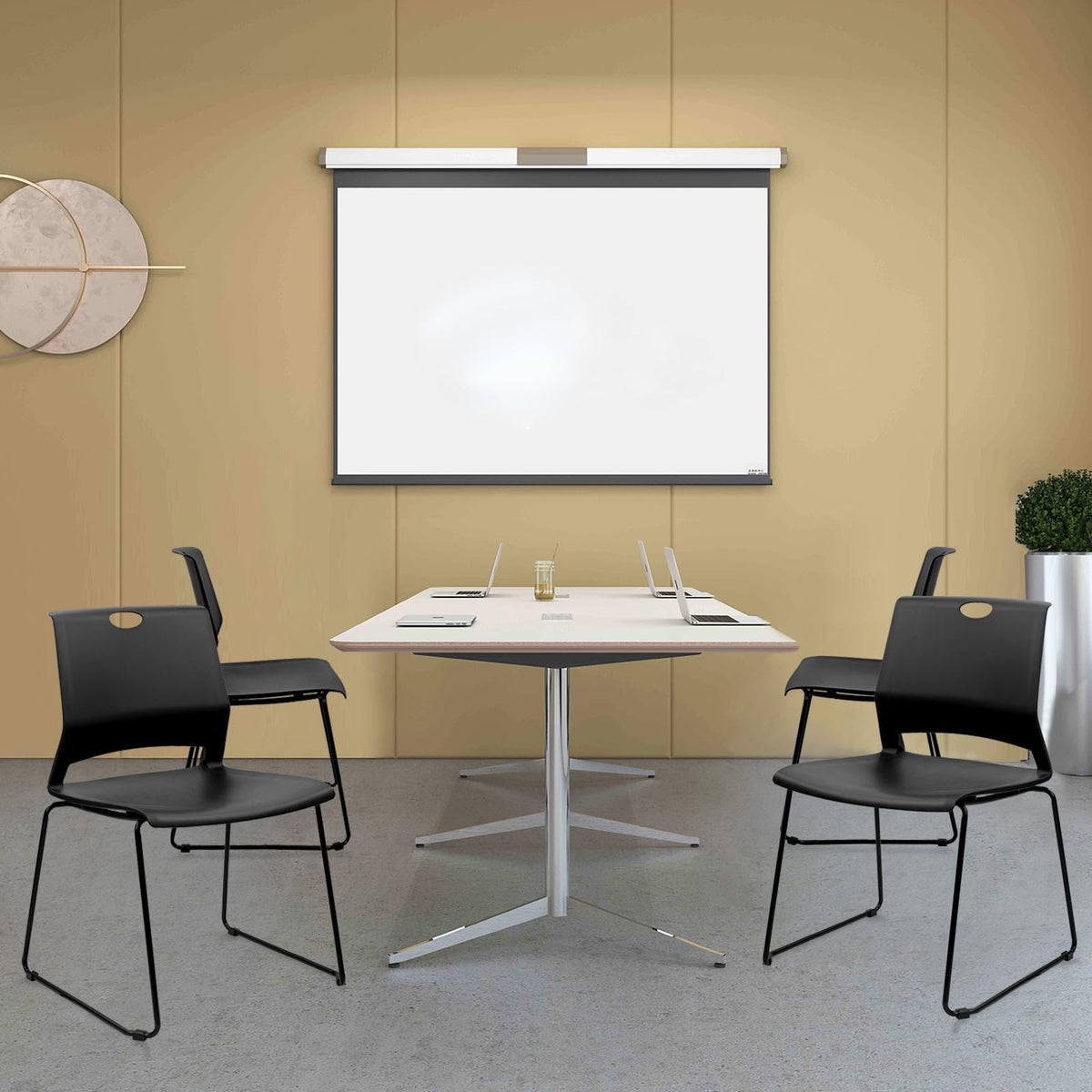 Klasika Stackable Guest Reception Chairs, Stacking Office Chair with Ergonomic Lumbar Support & Metal Legs, Plastic Desk Chairs for Conference