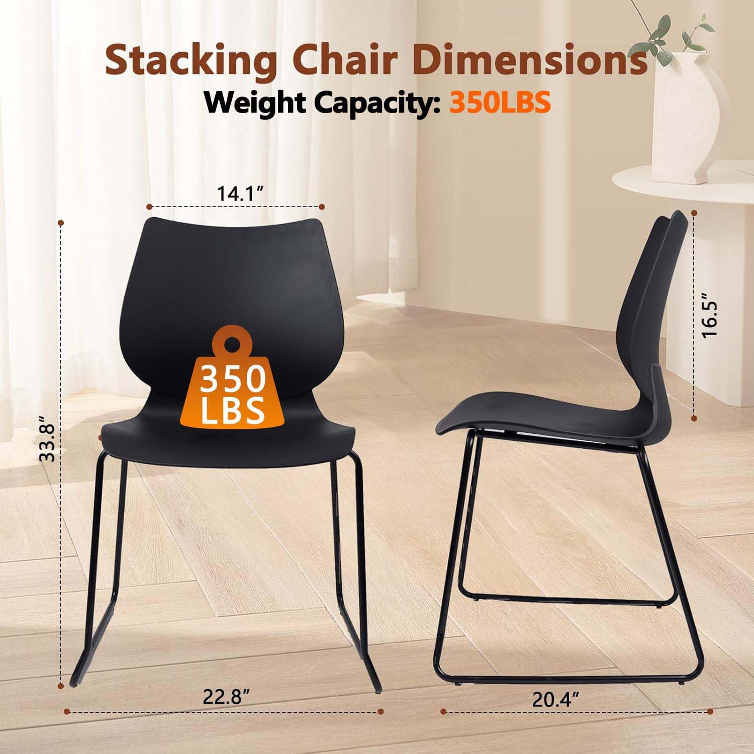 Klasika Stackable Waiting Room Chair, Stacking Office Chair with Ergonomic Lumbar Support and Metal Legs, Plastic Desk Chairs for Conference