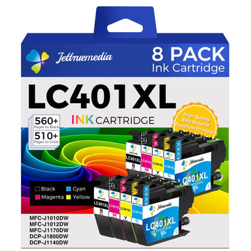 8-Pack LC401XL Ink Cartridges for Brother Printer, Compatible for Brother LC401XL Ink Cartridges LC401XL LC401 Ink for MFC-J1010DW MFC-J1170DW MFC-J1012DW MFC-J1800DW (2Black 2Magenta 2Cyan 2Yellow)