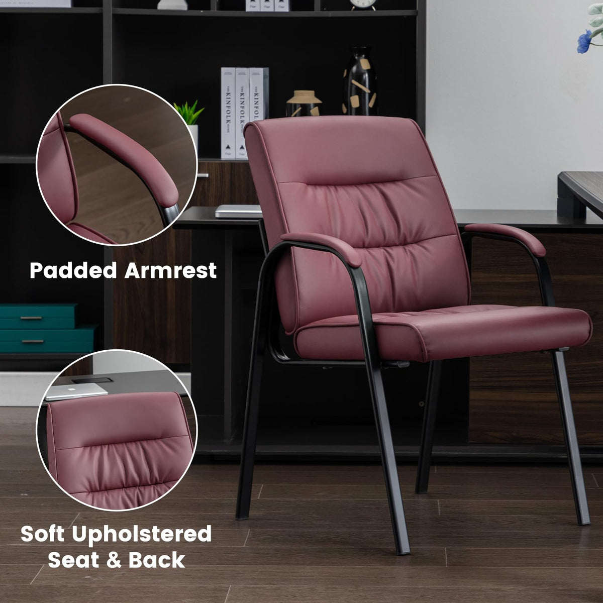 Boiskom Office Guest Reception Chair Set of 6, Conference Room Chairs Waiting Room Chairs 6 Pack, Modern Leather Office Desk Chair No Wheels.