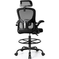 Finati Drafting Chair, Tall Office Chair for Standing Desk, Ergonomic High Back with Headrest, Lumbar Support, Foot Ring and Flip-up Armrests,