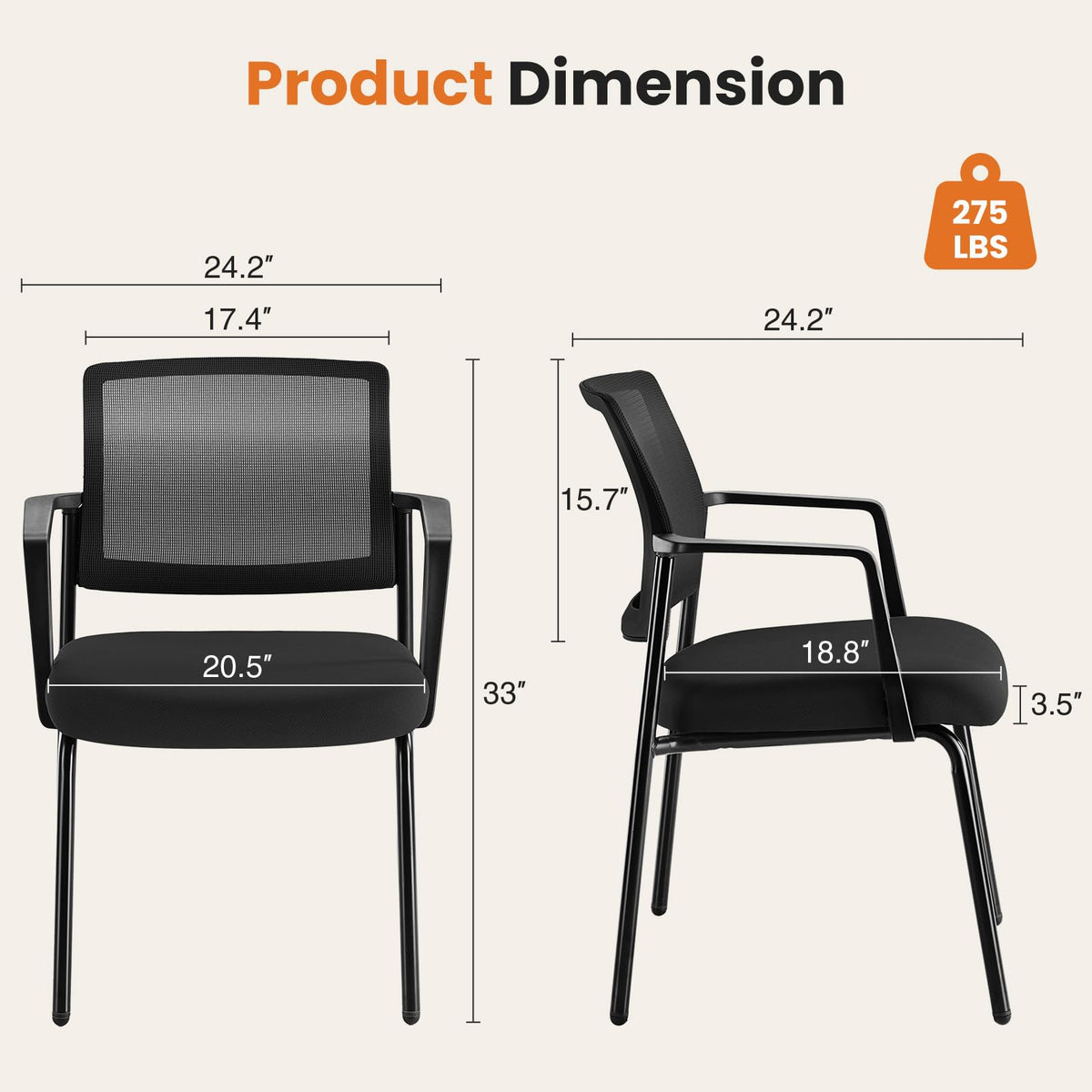 Dumos Stacking Arm Chairs 2 Pack, Mesh Office Guest Reception Chairs, Black