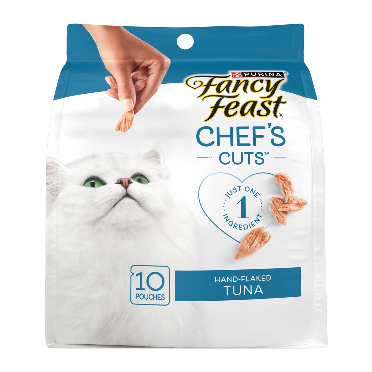 Purina Fancy Feast Purely Hand-Flaked Tuna Cat Treats, Steam-Baked Real Tuna, Pack of 5, 10 Count Pouches
