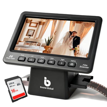 BEONEGLOBAL ClearScan P7 Film Scanner, 7” LCD 24MP Slide & Negative Scanner for 35mm/110/126/Super 8/8mm Film, Converts Old Slides and Negatives to JPEG, No Computer Needed, SD Card Included