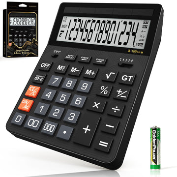 Calculators Desktop, 2026 Upgrade 14 Digit Large Size Calculator with 5-Inch LCD Display and Solar Power, Office Calculator for Desk (Black)
