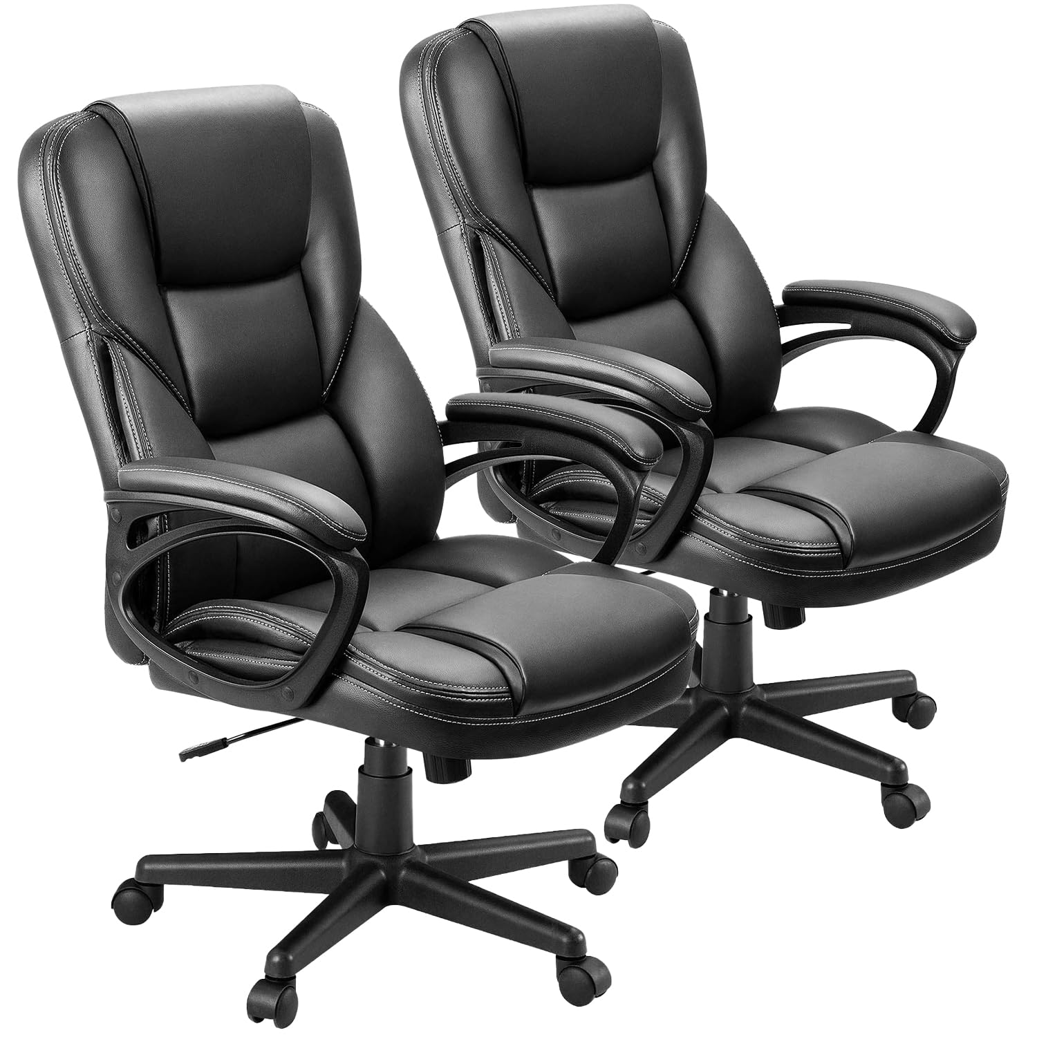 Furmax Office Executive Chair High Back Adjustable Managerial Home Desk Chair, Swivel Computer Pu Leather Chair with Lumbar Support (2, Black)