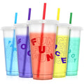 Color Changing Cups, Plastic Cups with Lids and Straws, Reusable Plastic Tumblers - BPA-Free, Durable & Food Safe, Ideal for Iced Coffee, Smoothies & Cold Drinks, 5 Pack - Vibe Typography Style
