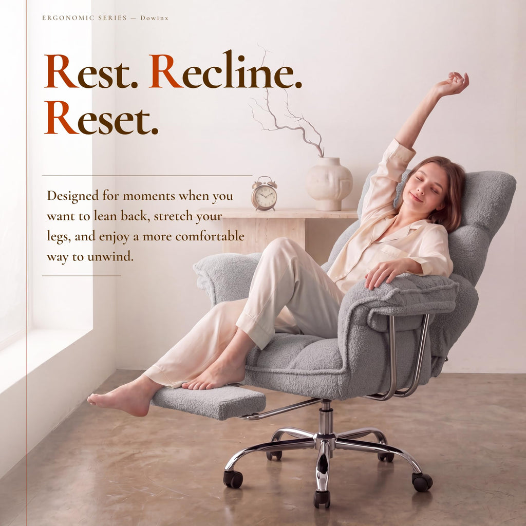 Dowinx Big and Tall Office Chair, Ergonomic Desk Chair with Thick Cushion, Wide Seat & Armrests Computer Gaming Chair,high Back Reclining Teddy
