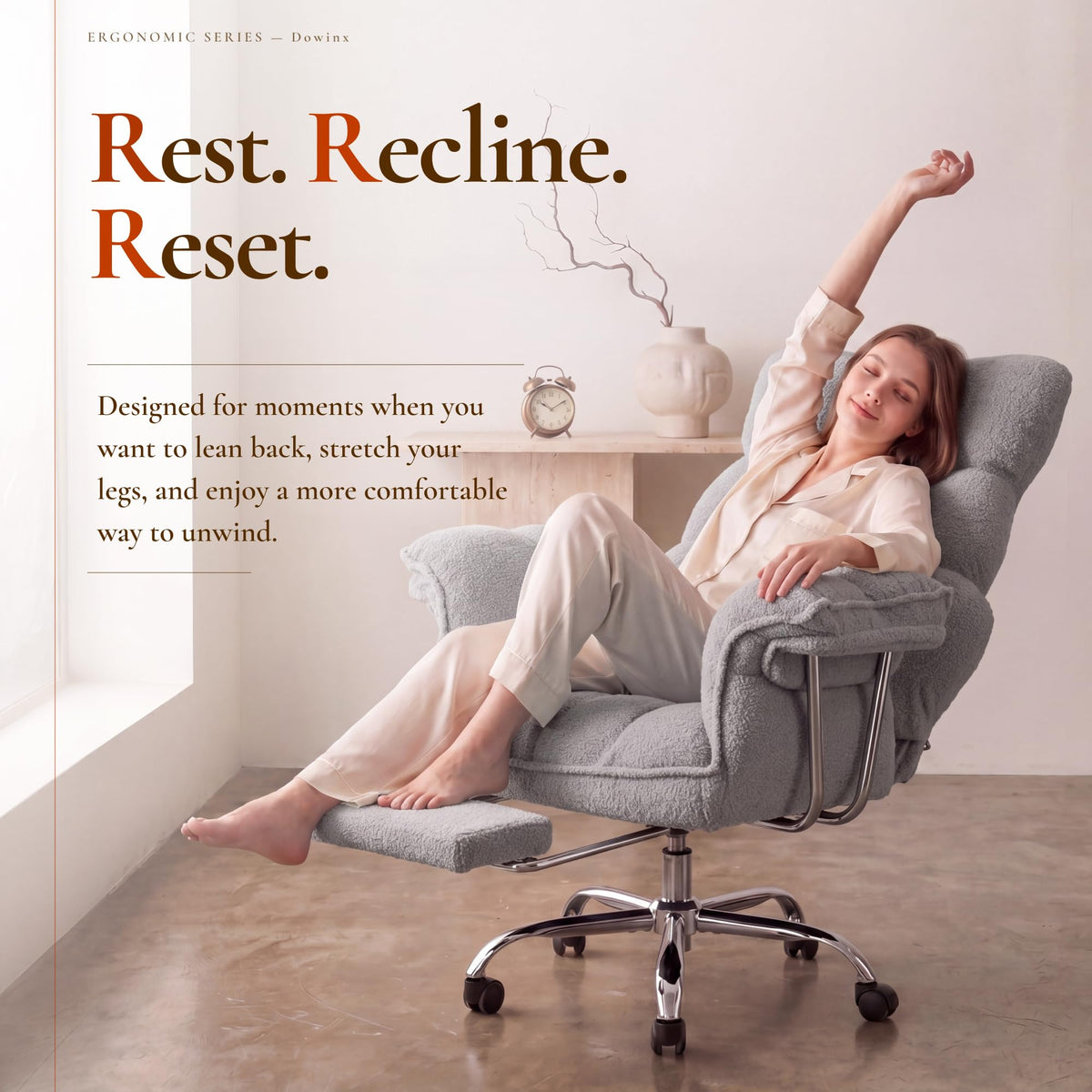 Dowinx Big and Tall Office Chair, Ergonomic Desk Chair with Thick Cushion, Wide Seat & Armrests Computer Gaming Chair,high Back Reclining Teddy