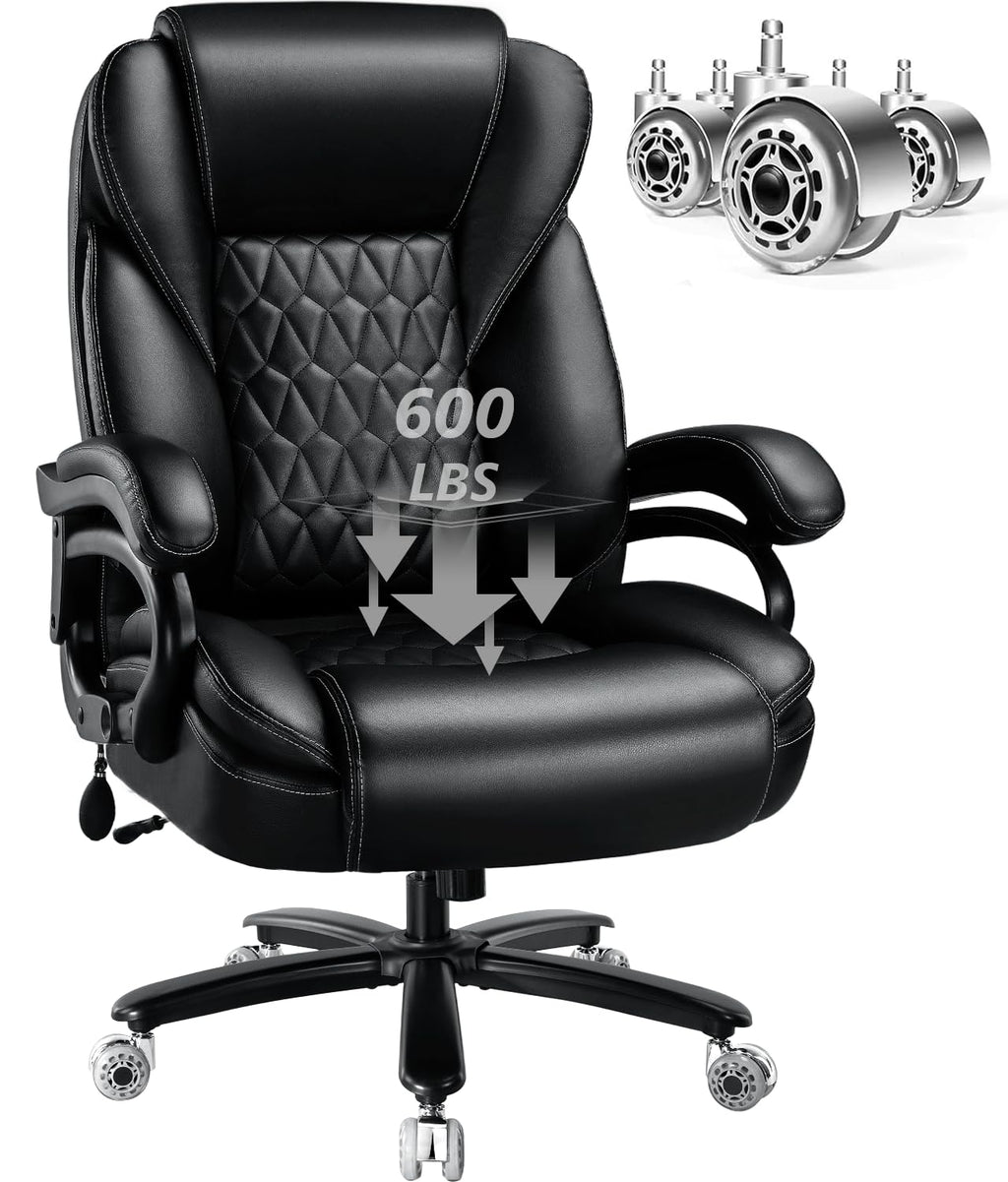 600lbs Big and Tall Office Chair with Pocket Spring Cushion, Ergonomic Heavy Duty Executive Office Desk Chair with Adjustable Lumbar Support,
