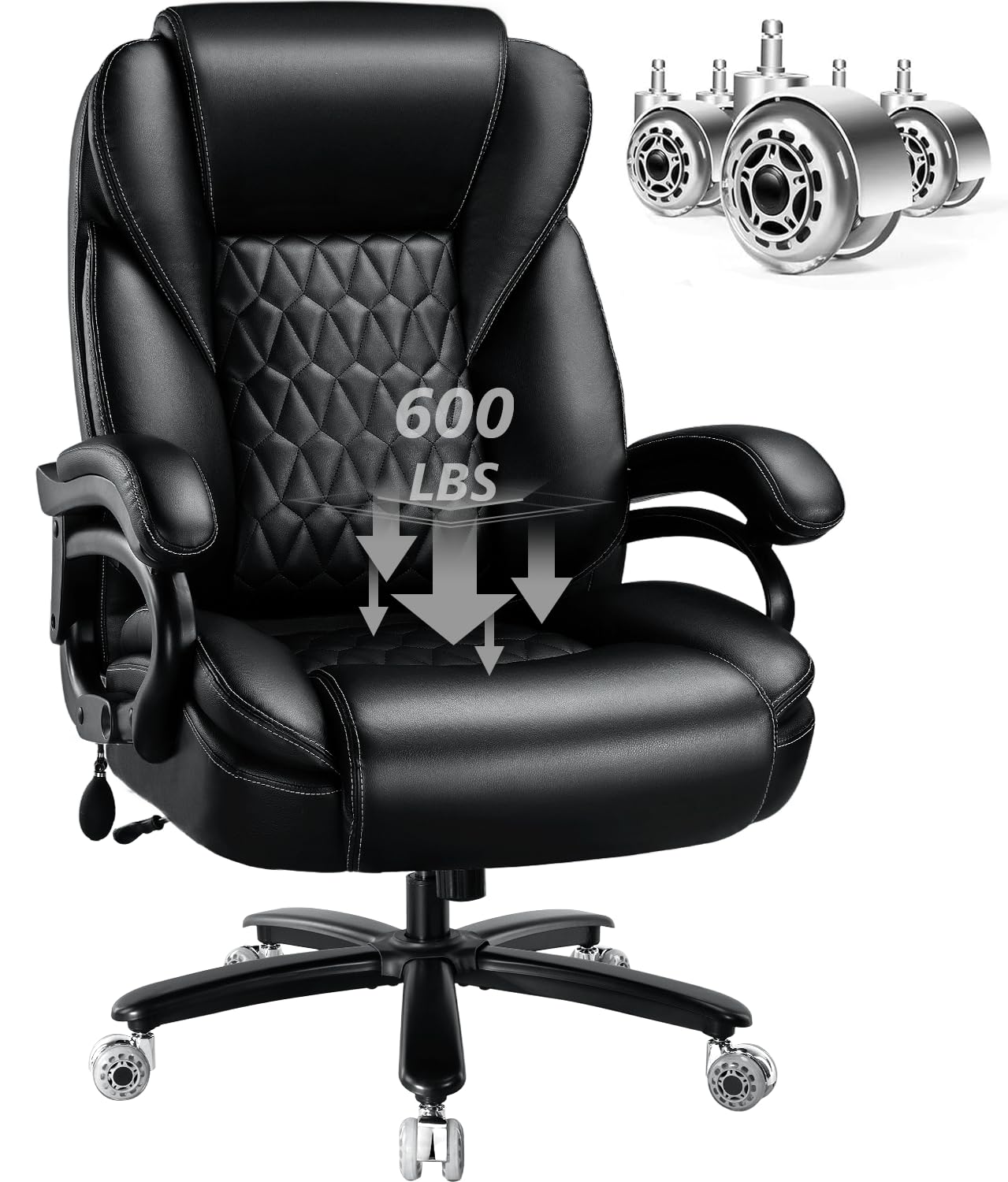 600lbs Big and Tall Office Chair with Pocket Spring Cushion, Ergonomic Heavy Duty Executive Office Desk Chair with Adjustable Lumbar Support,