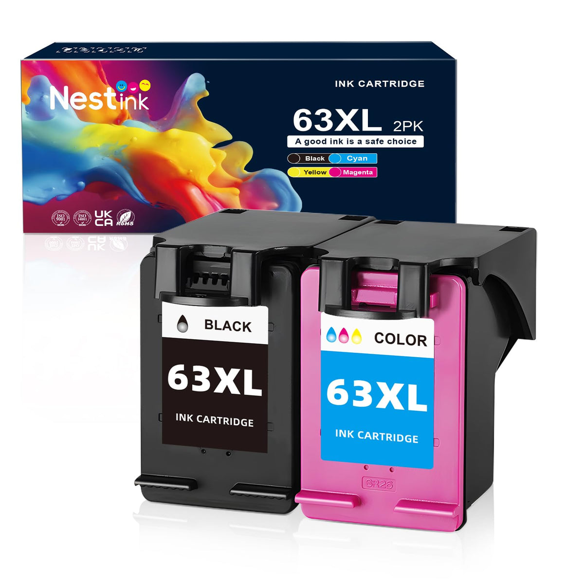 63XL Ink Cartridges Black and Color for HP Ink 63 Replacement for HP 63XL Ink Cartridge Combo Pack Works for HP OfficeJet 3830 4650 5255 5258; Envy 4520 4512; DeskJet 3630 2130 1112 Printer (2 Pack)