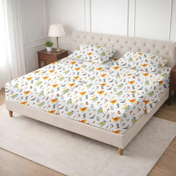 SGI Split King Sheet Set for Adjustable Bed Egyptian Premium Cotton 600 Thread Count Sheets for Sleep Number Bed 15" Deep Pocket 5 Pc Set with 2 Twin XL Fitted Sheets Soft Breathable - Spring Bird