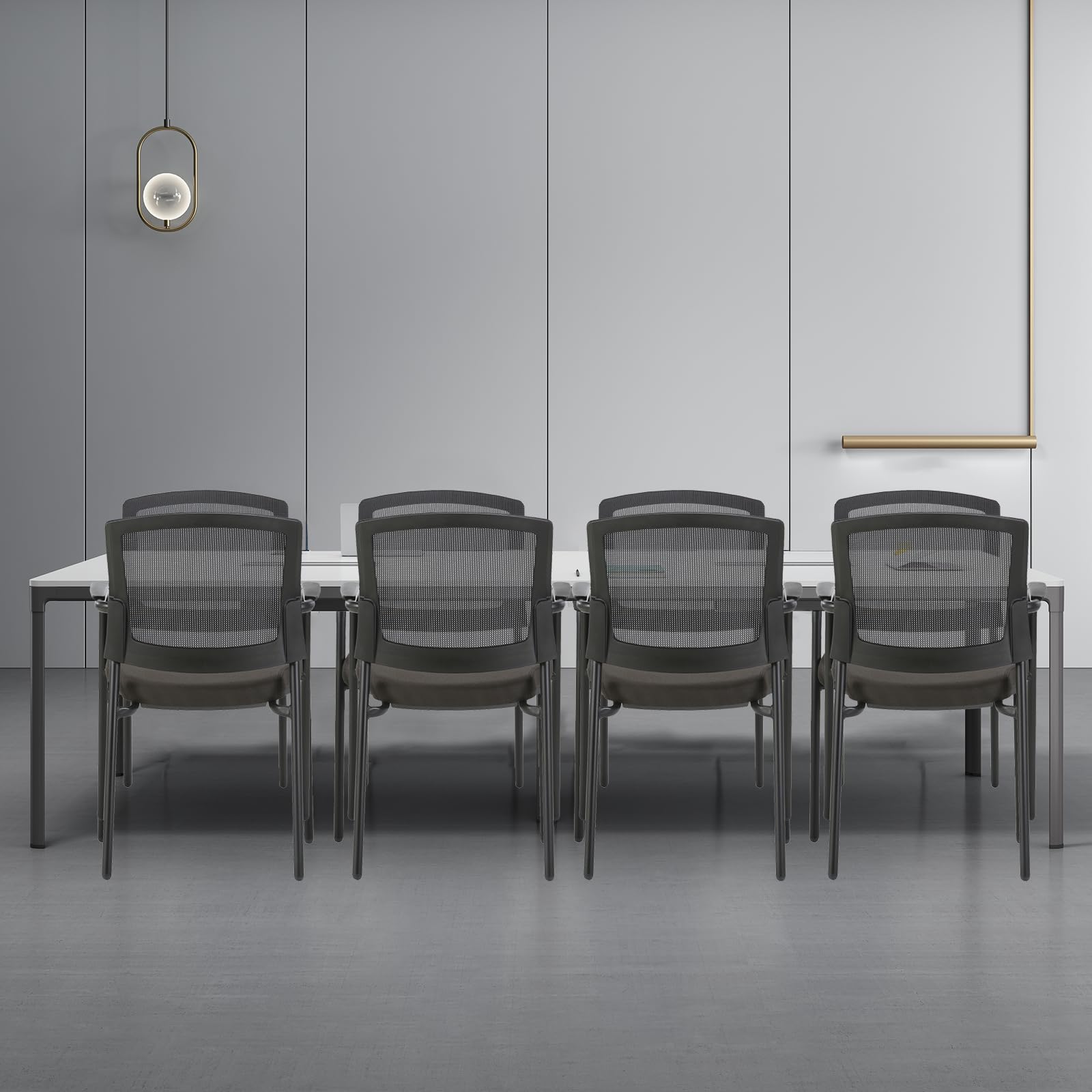 Clatina Black Stacking Chairs Stackable Waiting Room Chairs with Armrest, Mesh Office Reception Guest Chair for Home Desk Conference Lobby