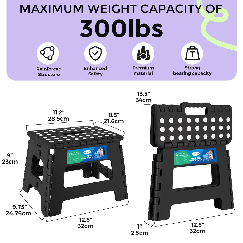 Dyforce Folding Step Stool 11", Durable Kids Step Stool, Heavy Duty Step Stools for Adults, Compact Foot Stools, Light-weight Toddler Step