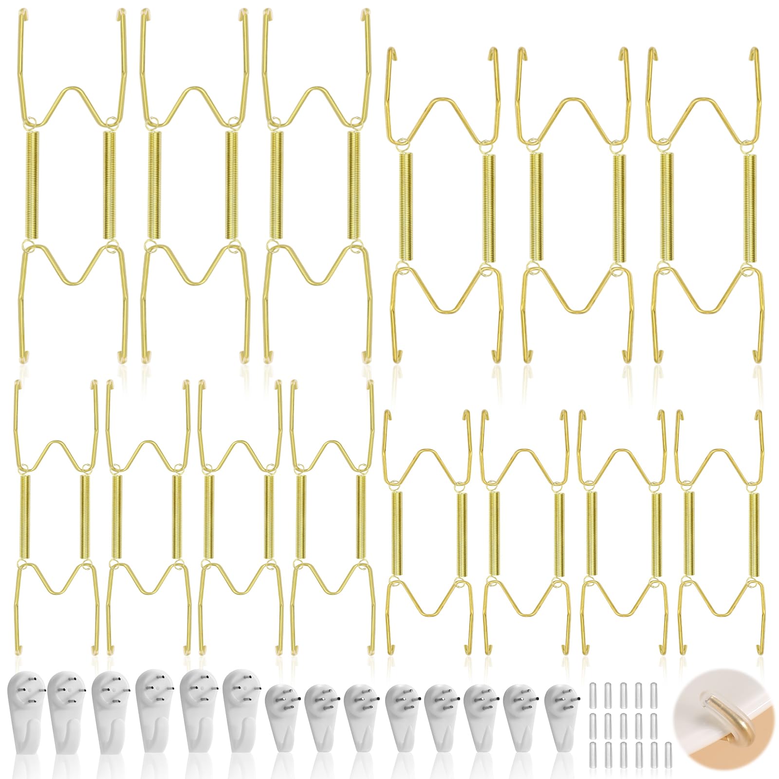 14 Pack Plate Hangers for Wall Display, 6/8/10/12 Inch Invisible Stainless Steel Plate Holders with Wall Hooks, Fit 5.5–12.5 Inch Decorative Plates, Plate Display Hangers for Home Wall Decor, Gold