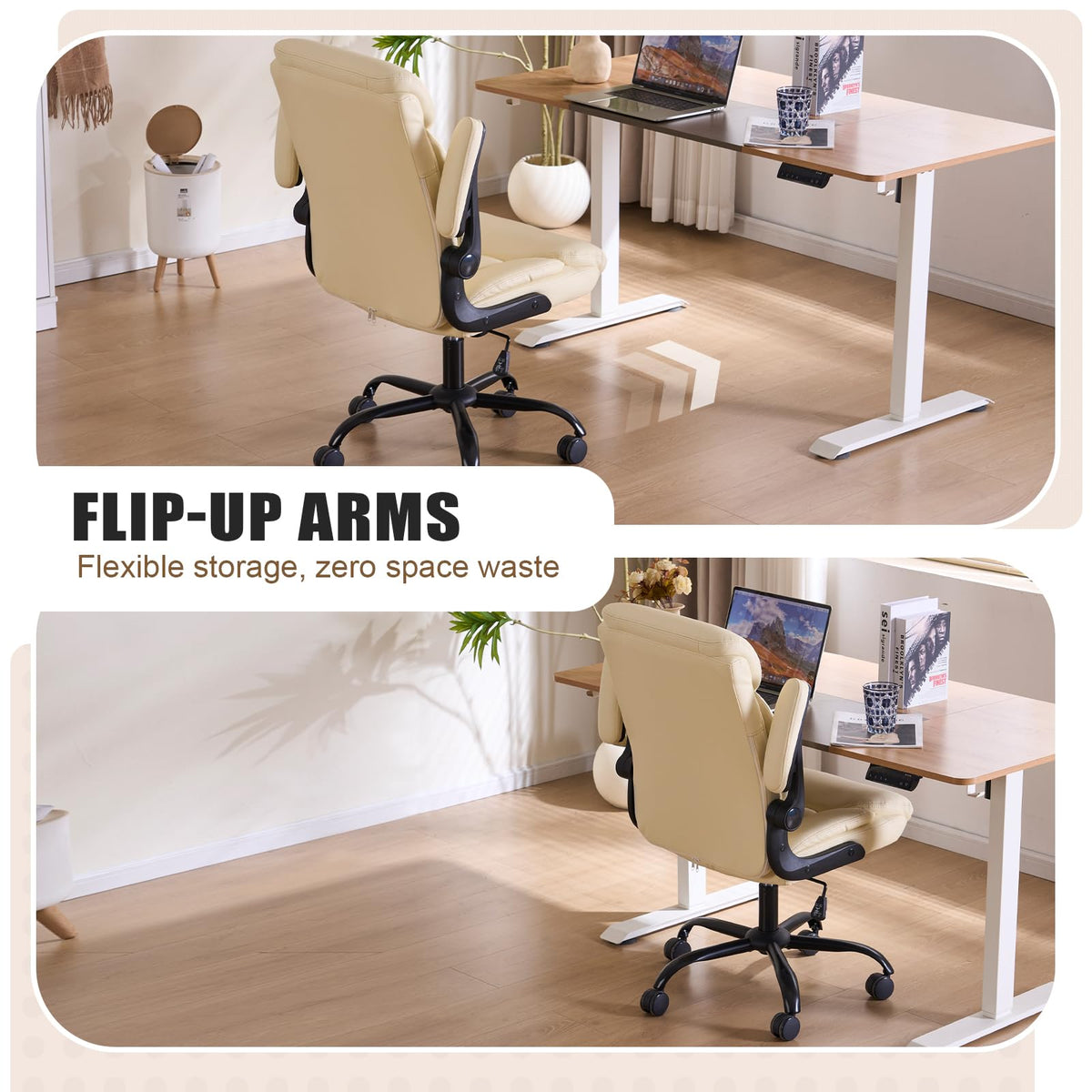 Joynet Leather Executive Office Chair - Beige Ergonomic Computer Desk Chair, 18.9"D x 25.2"W x 38.2- 42.1"H