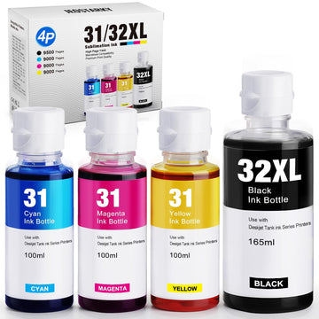Jeoskarky Compatible for HP 31xl Color HP 32xl Black Ink Bottle for HP Smart Tank 7602 6001 5101 7301 6000 5102 5000 5103 7002 7001 7302 Series for Smart Tank Plus 651 551 Printers (4 Bottles)