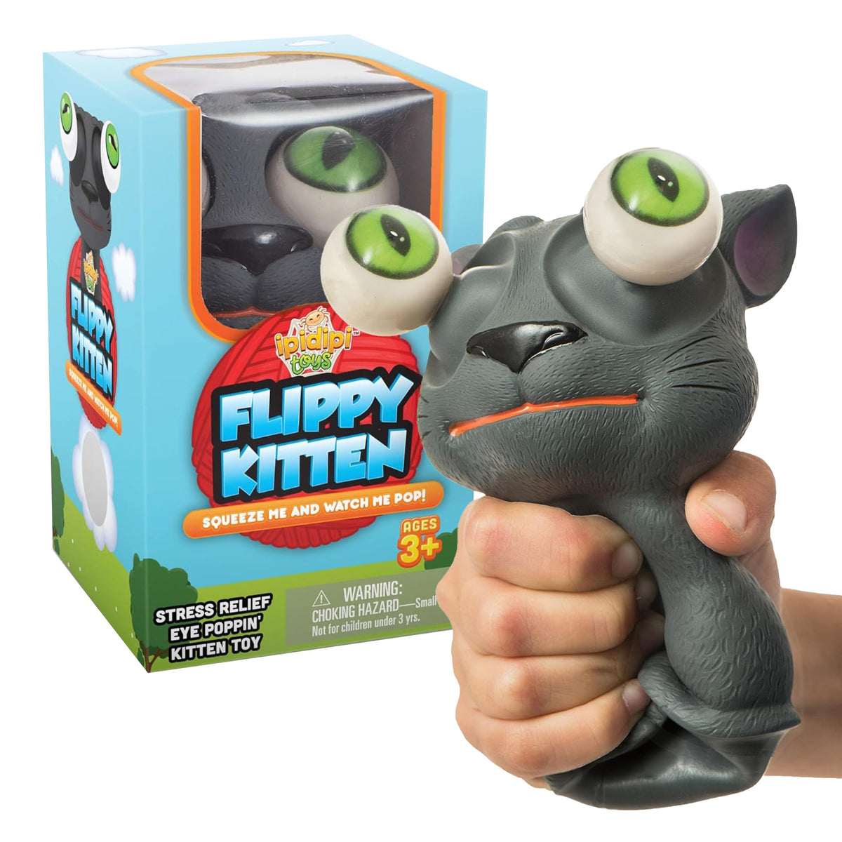 IPIDIPI TOYS Flippy Kitten Squishy Eye Popping Cat - Squishy Toys for Trick or Treat - Fun Fidget Toy, Easter Basket Stuffers for Kids
