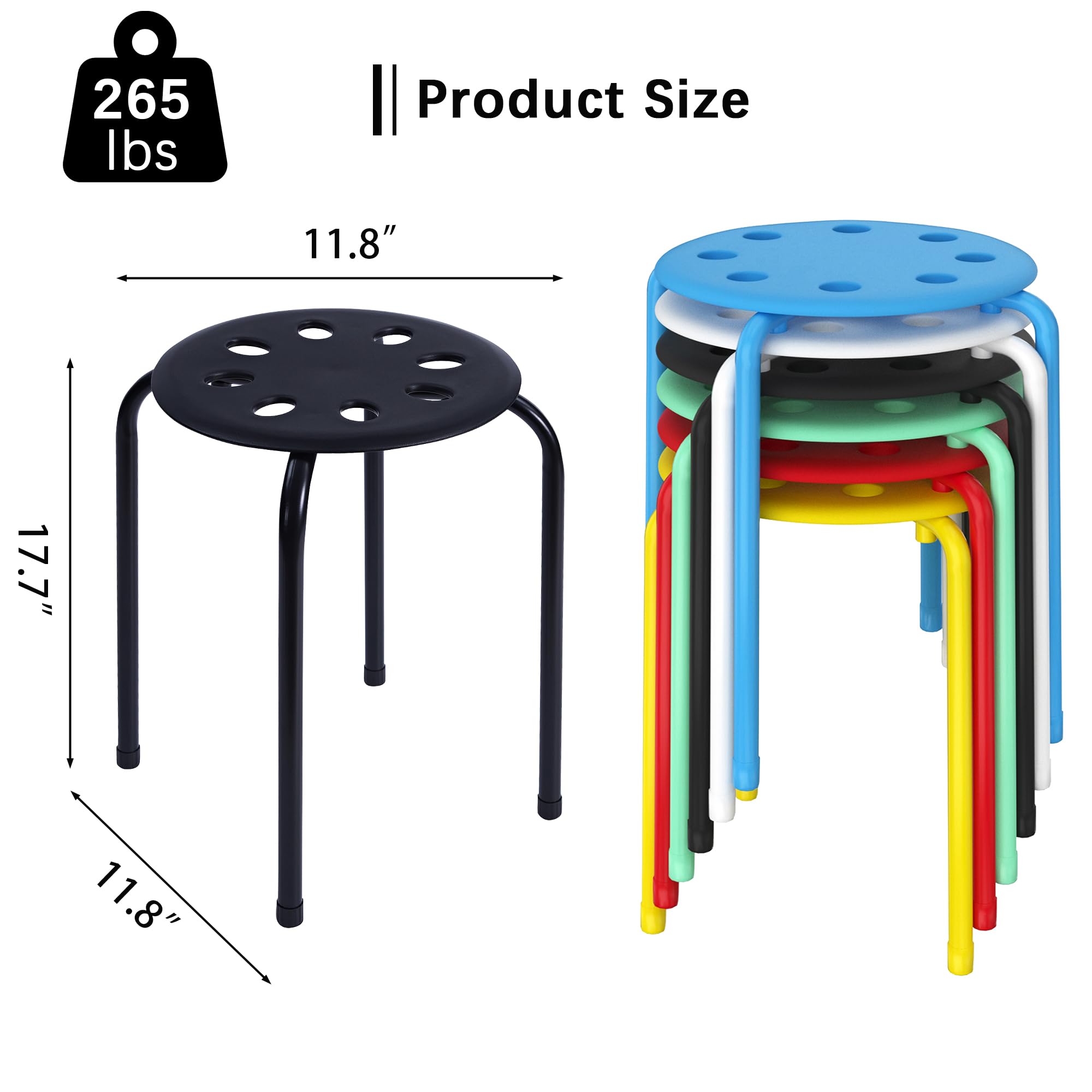 Vecelo 6 Piece Stacking Stools Flexible Seating, 17.7 Inch Standard Height, Portable Stackable Nesting Stools for School Classroom Office, No