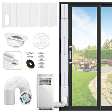 Portable AC Window Vent Kit with Exhaust Hose - 5.1" Diameter 78" Long, Fits LG Whynter Haier 99% Portable Air Conditioners, Adjustable Seal 17"-90" for Sliding Doors or Windows, Complete Kit Included
