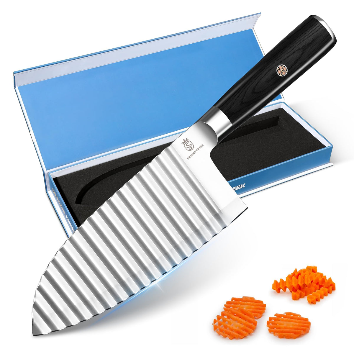 Dragon Creek Crinkle Cutter Knife - Wavy Chopper Potatoes Crinkle Fry Cutter for Vegetable Fruits Fun Carrot Chip Slicer Christmas Thanksgiving Gift Idea Stainless Steel