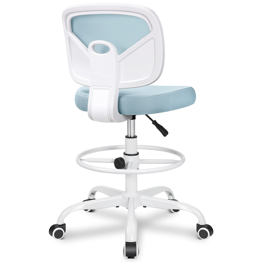 Primy Tall Drafting Desk Chair - Armless, Adjustable Height, Mesh Back, Rolling, Standing Desk Chair for Art Room, Office or Home (light Blue)