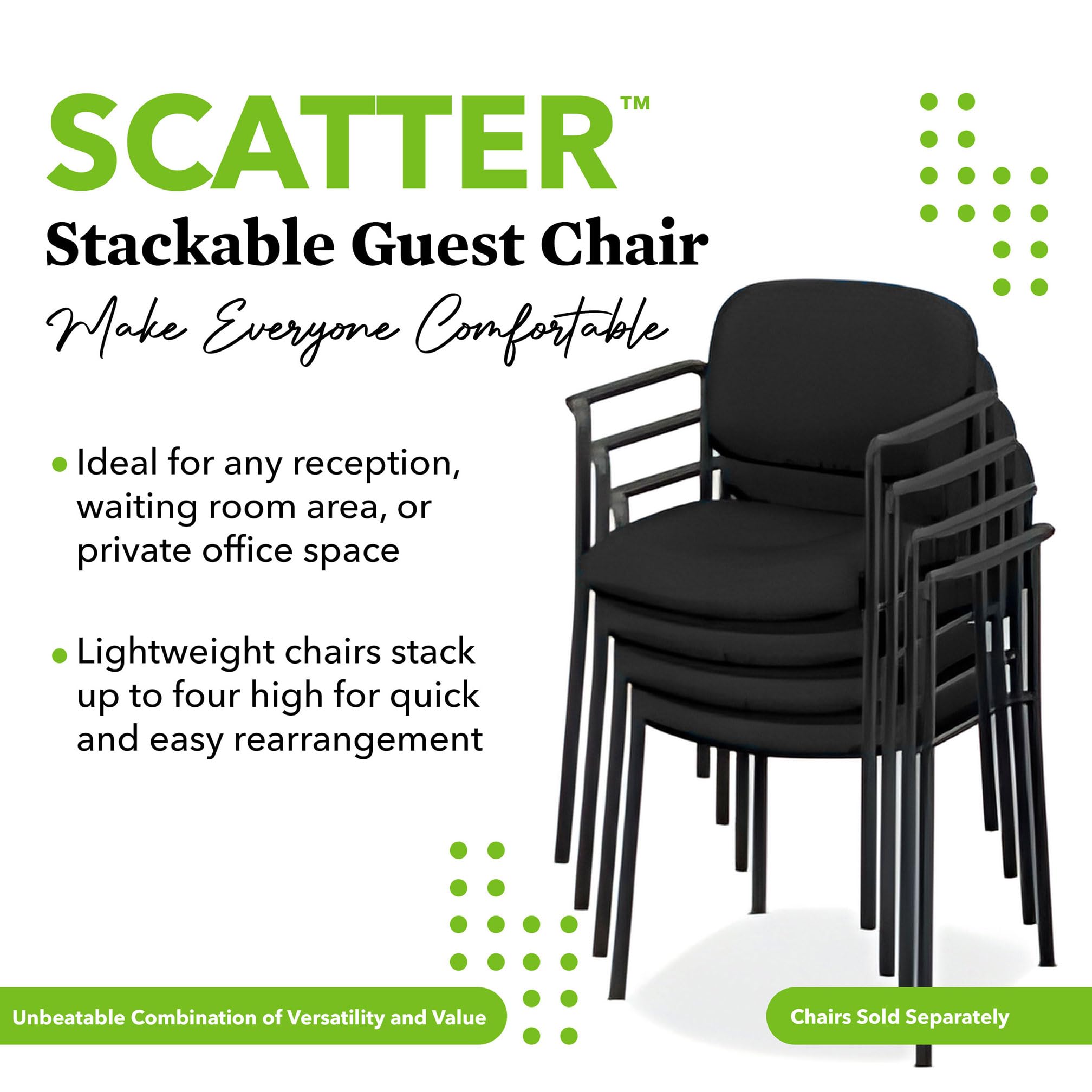 Hon Scatter Guest Chair, Armless Office Chairs, Fabric, Black, Small, Black - Fabric Back - Armless