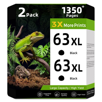 63XL 63 Black Ink Cartridge Replacement for HP Ink HP63 XL HP63XL for Envy 4520 4512 4510 Officejet 3830 5255 4655 4650 5258 5200 4652 5252 Deskjet 3630 3632 2132 1112 3631 3633 3634 Printer, 2-Pack