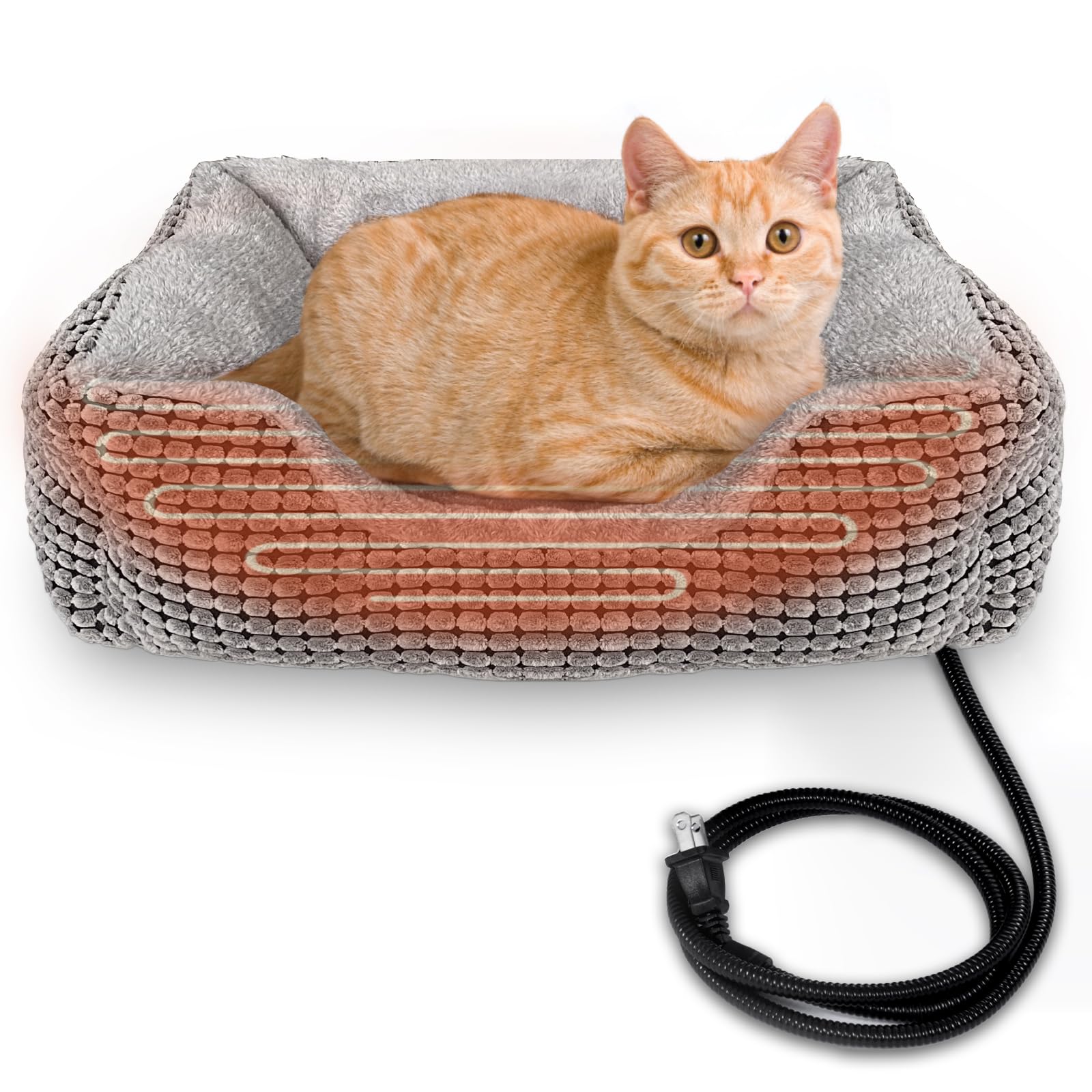 MARUNDA Heated Cats Bed for Indoor Use, Electric Heated Pets Heating for and Small Dogs, Washable Pets Bed with Automatic Heating Pad (23x20x7 Grey)